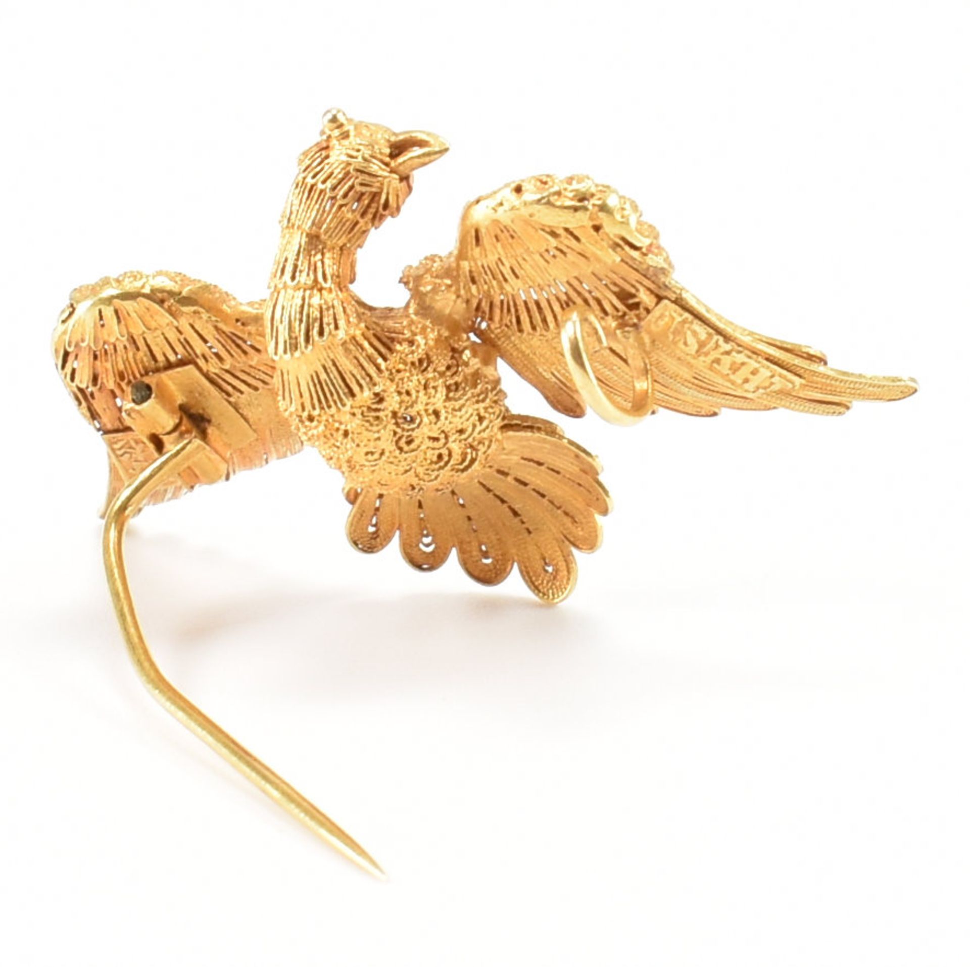 VICTORIAN CHINESE 18CT GOLD FILIGREE BIRD BROOCH - Image 7 of 9