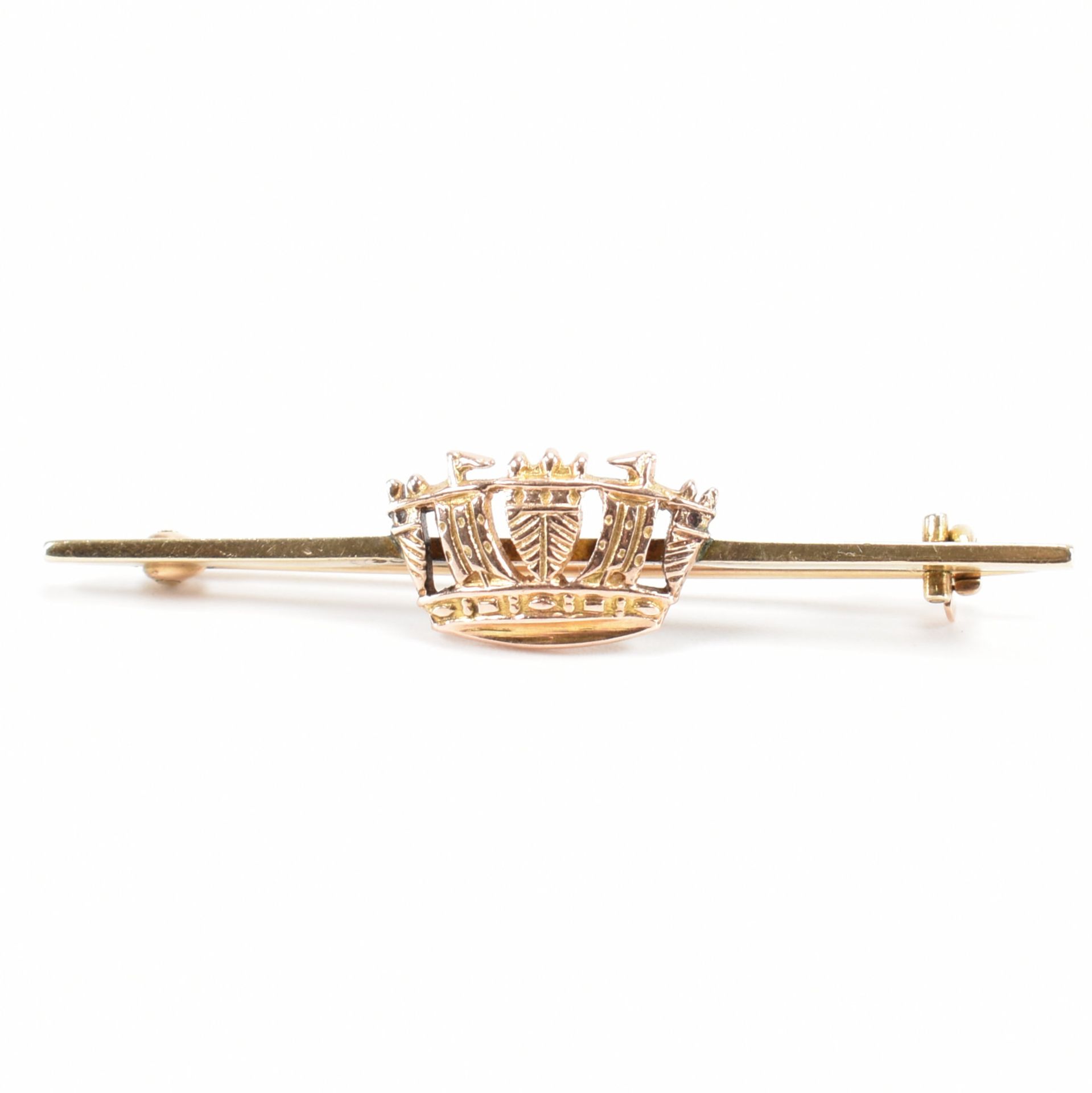 VINTAGE 9CT GOLD CROWN BAR BROOCH PIN