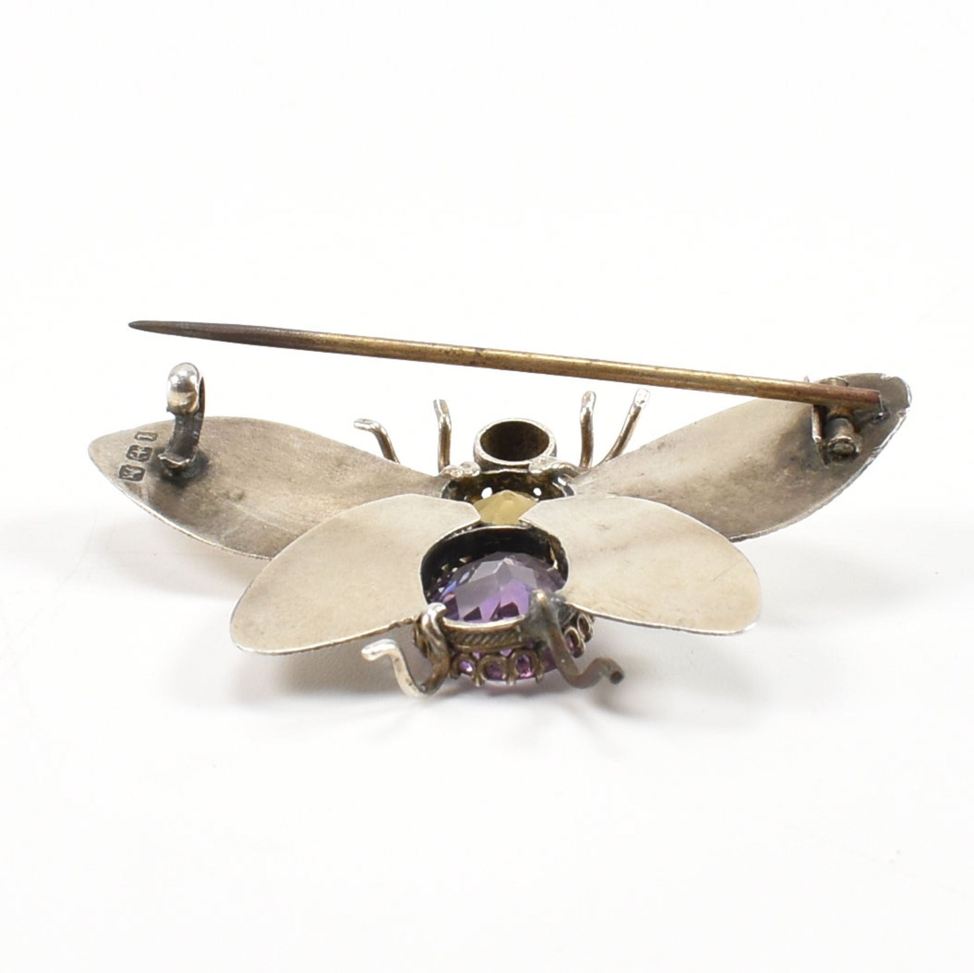 VICTORIAN SILVER AMETHYST & CITRINE BUTTERFLY BROOCH - Image 4 of 5