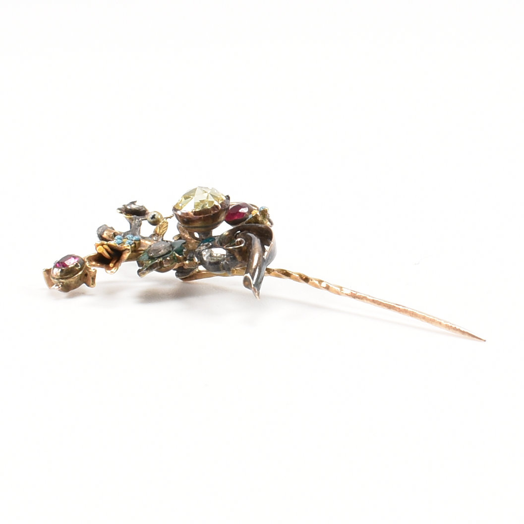 ANTIQUE DIAMOND & RUBY ENAMELLED GIARDINETTO PIN - Image 5 of 8