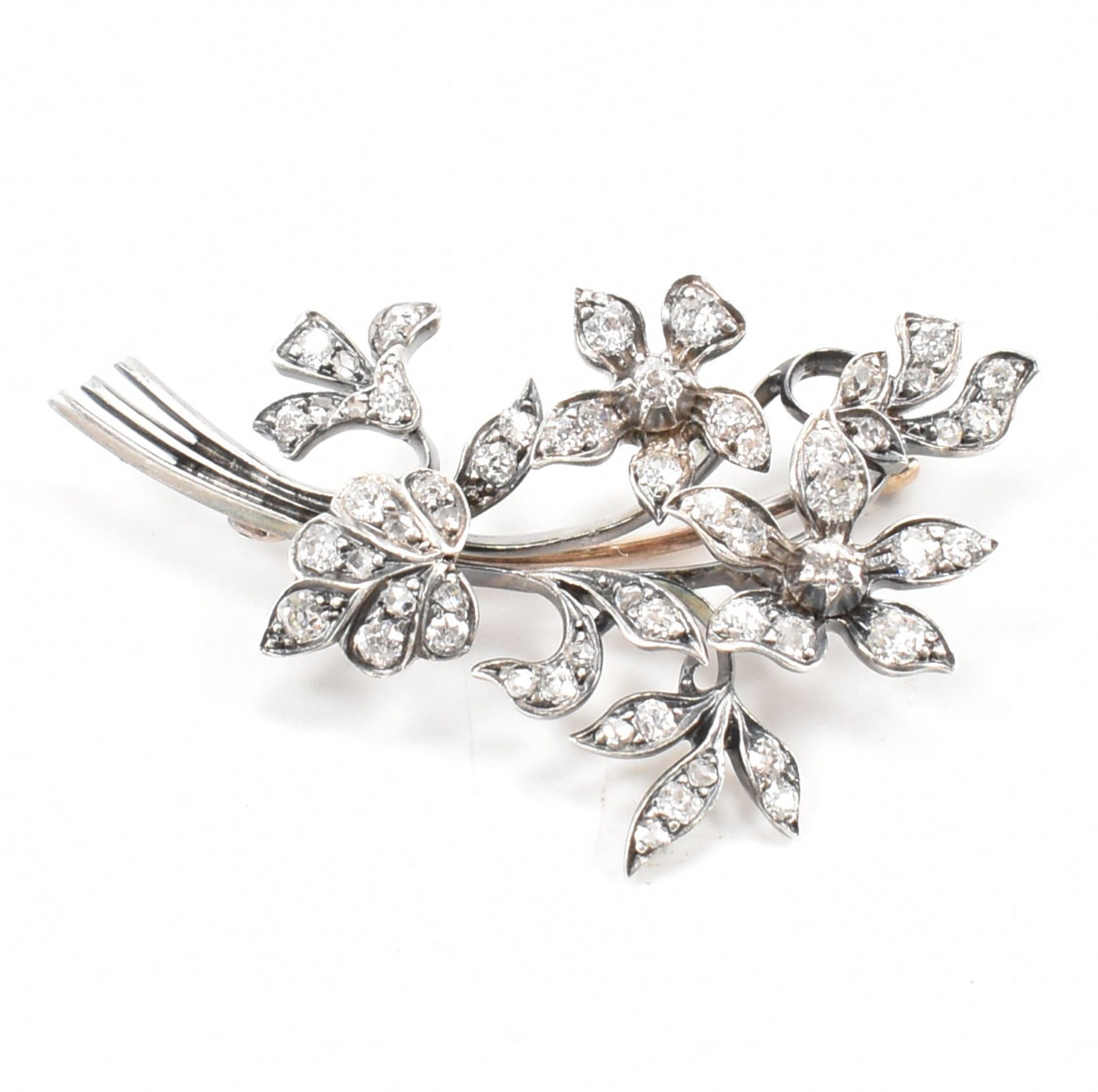 1920s GOLD & DIAMOND FLORAL SPRAY BROOCH PIN