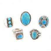 COLLECTION OF SILVER & WHITE METAL GEM SET RINGS