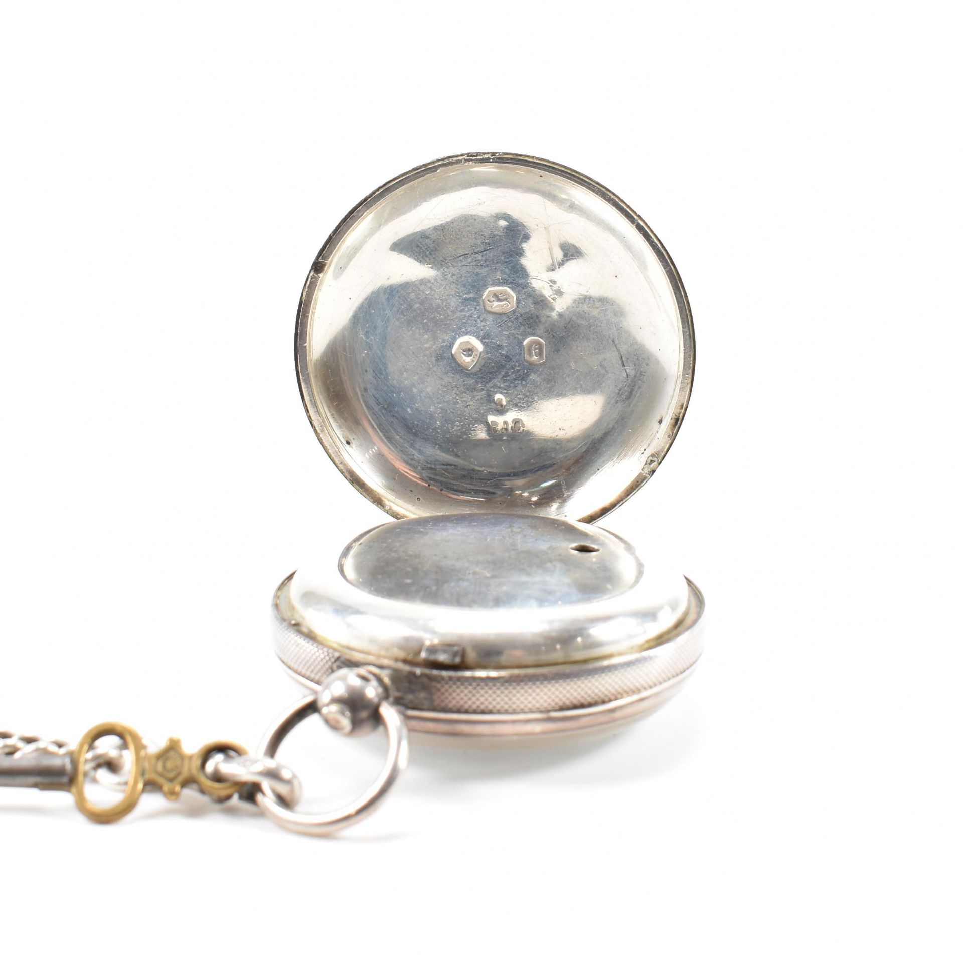 VICTORIAN SILVER HALLMARKED POCKET WATCH & CHAIN - Image 3 of 7