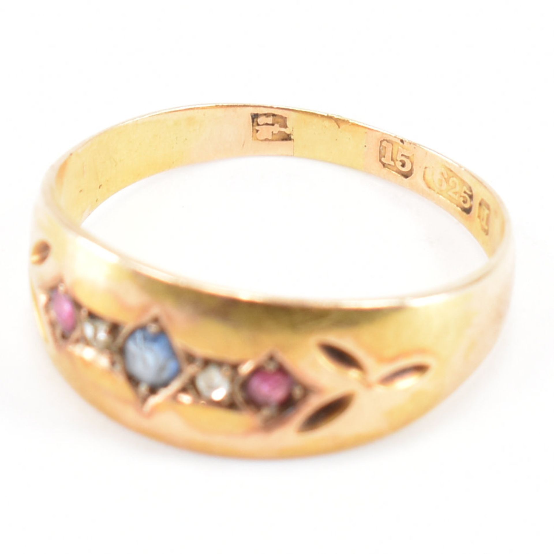 VICTORIAN 15CT GOLD SAPPHIRE RUBY & DIAMOND RING - Bild 7 aus 8