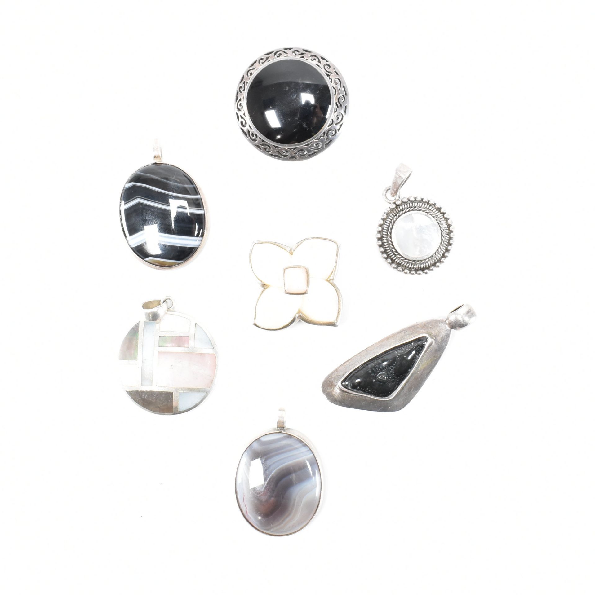 COLLECTION OF ASSORTED 925 SILVER STONE SET PENDANTS