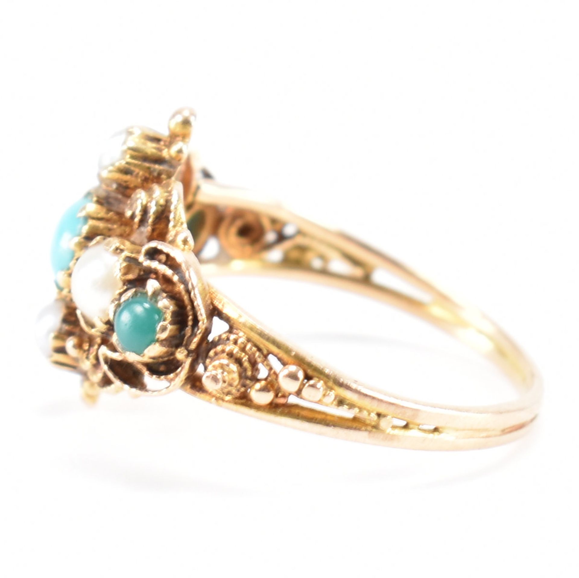 GEORGIAN TURQUOISE & PEARL CANNETILLE RING - Image 2 of 7