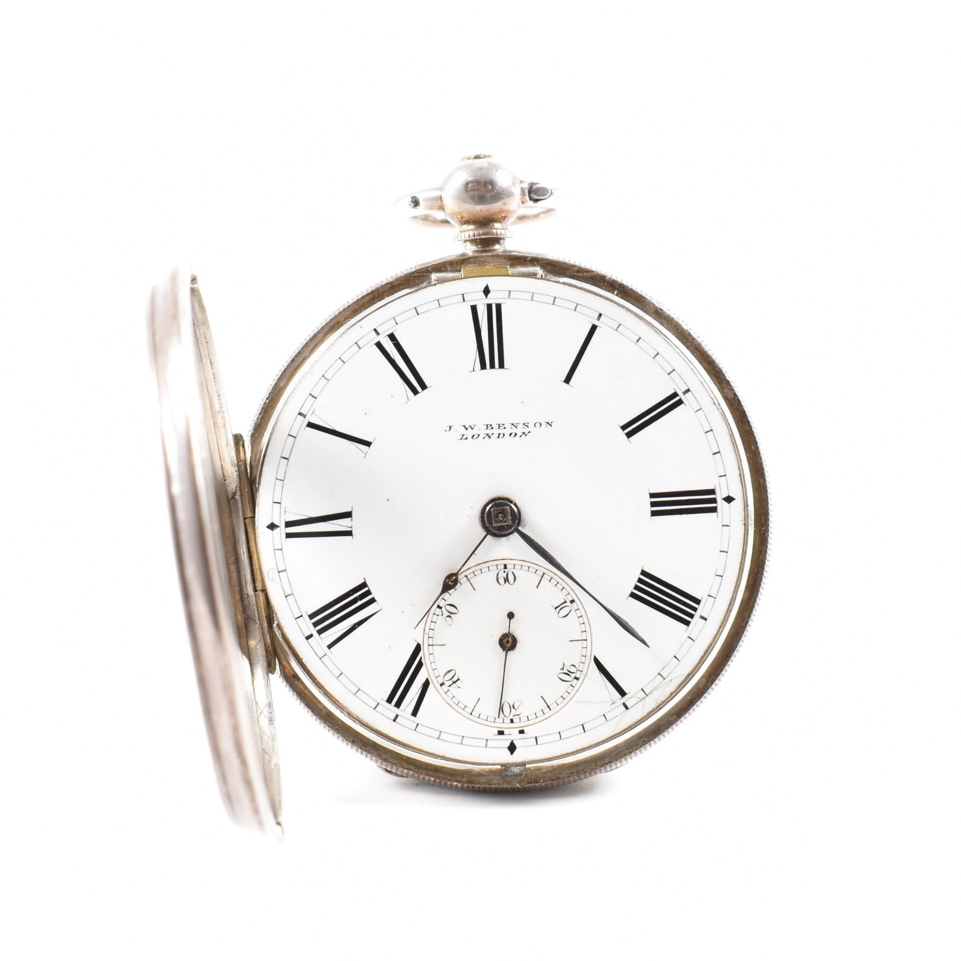 VICTORIAN J W BENSON SILVER OPEN FACE POCKET WATCH - Image 2 of 9