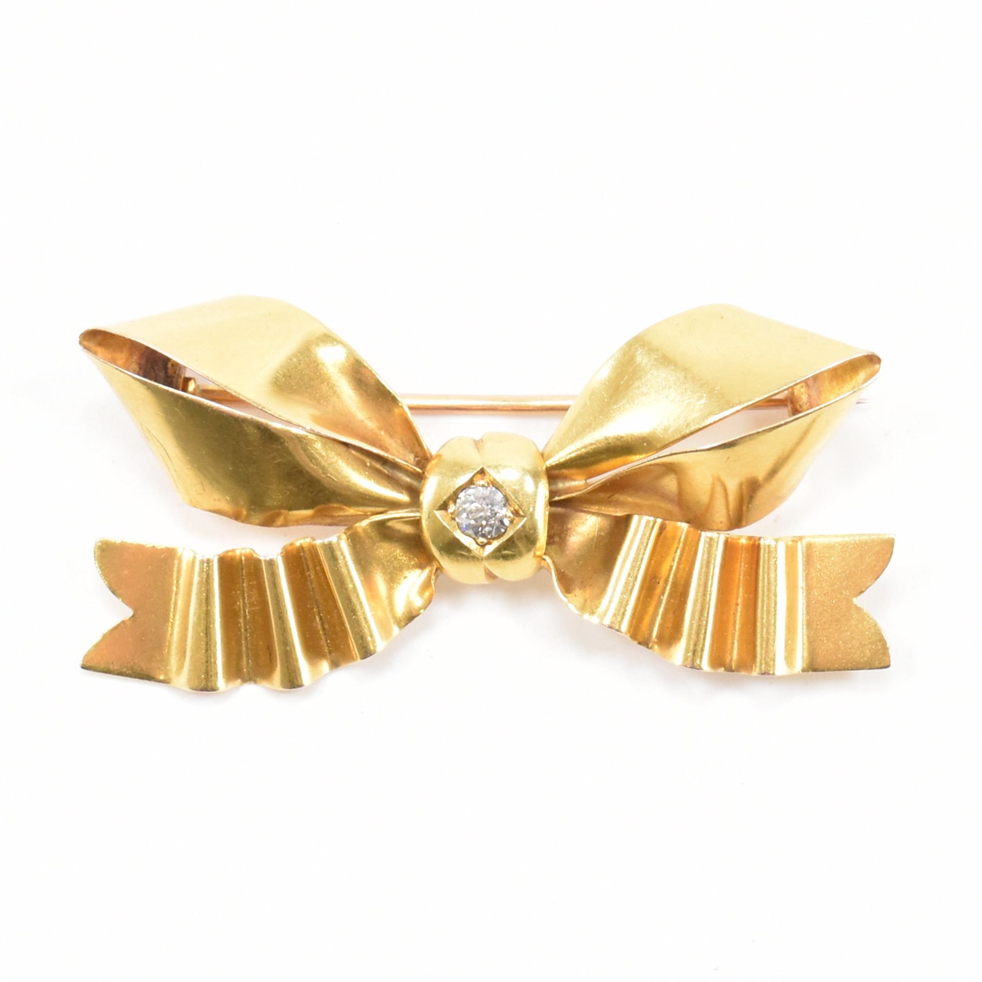 VICTORIAN GOLD & DIAMOND BOW BROOCH