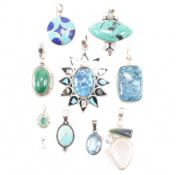 COLLECTION OF ASSORTED SILVER STONE SET NECKLACE PENDANTS