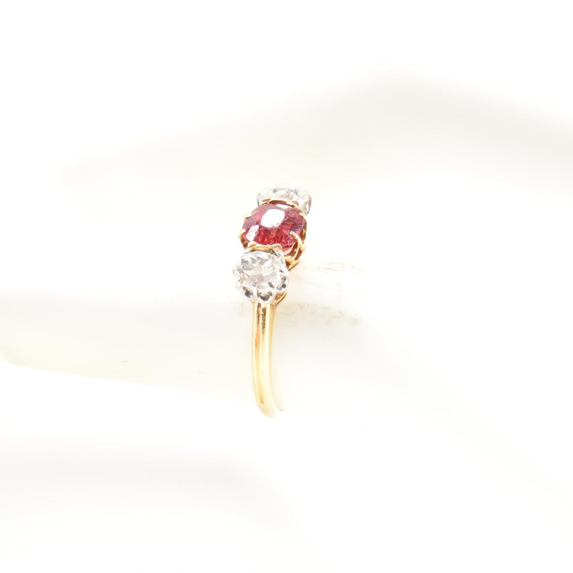 FRENCH HALLMARKED 18CT GOLD DIAMOND & RUBY THREE STONE RING - Image 7 of 7