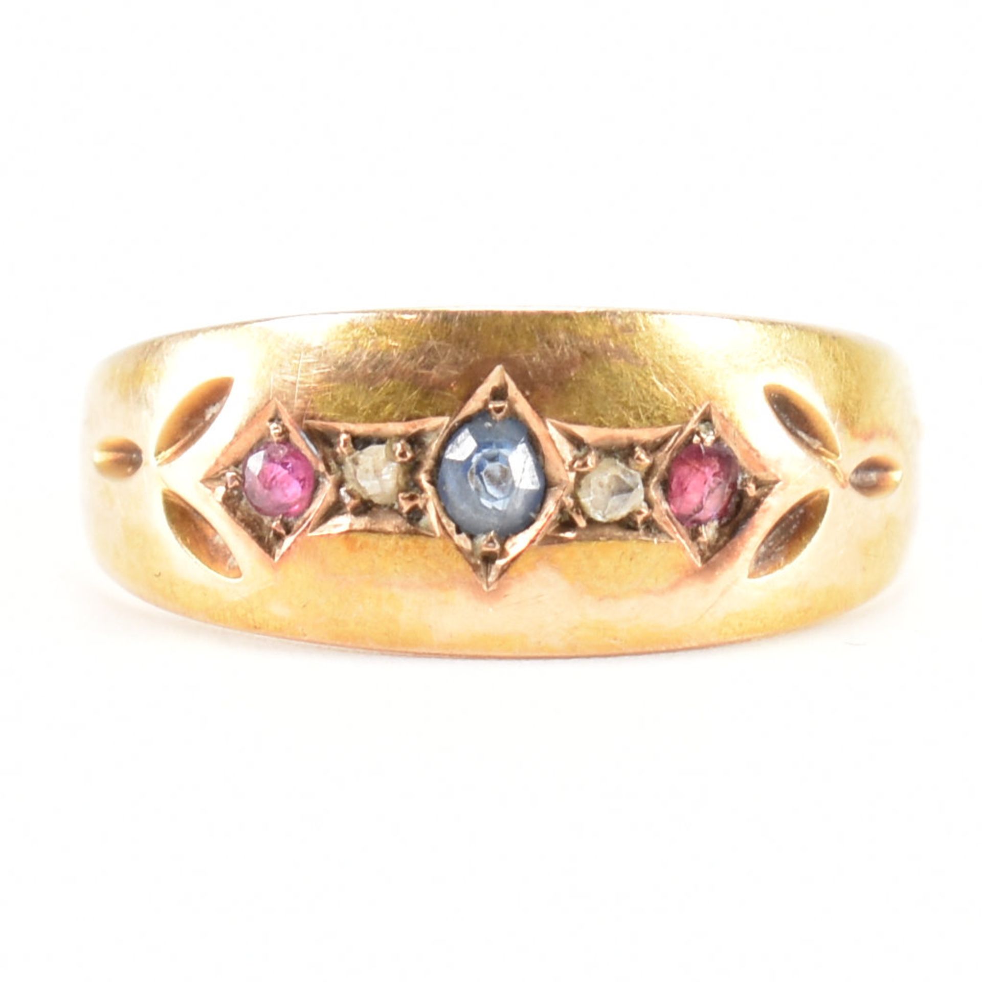 VICTORIAN 15CT GOLD SAPPHIRE RUBY & DIAMOND RING