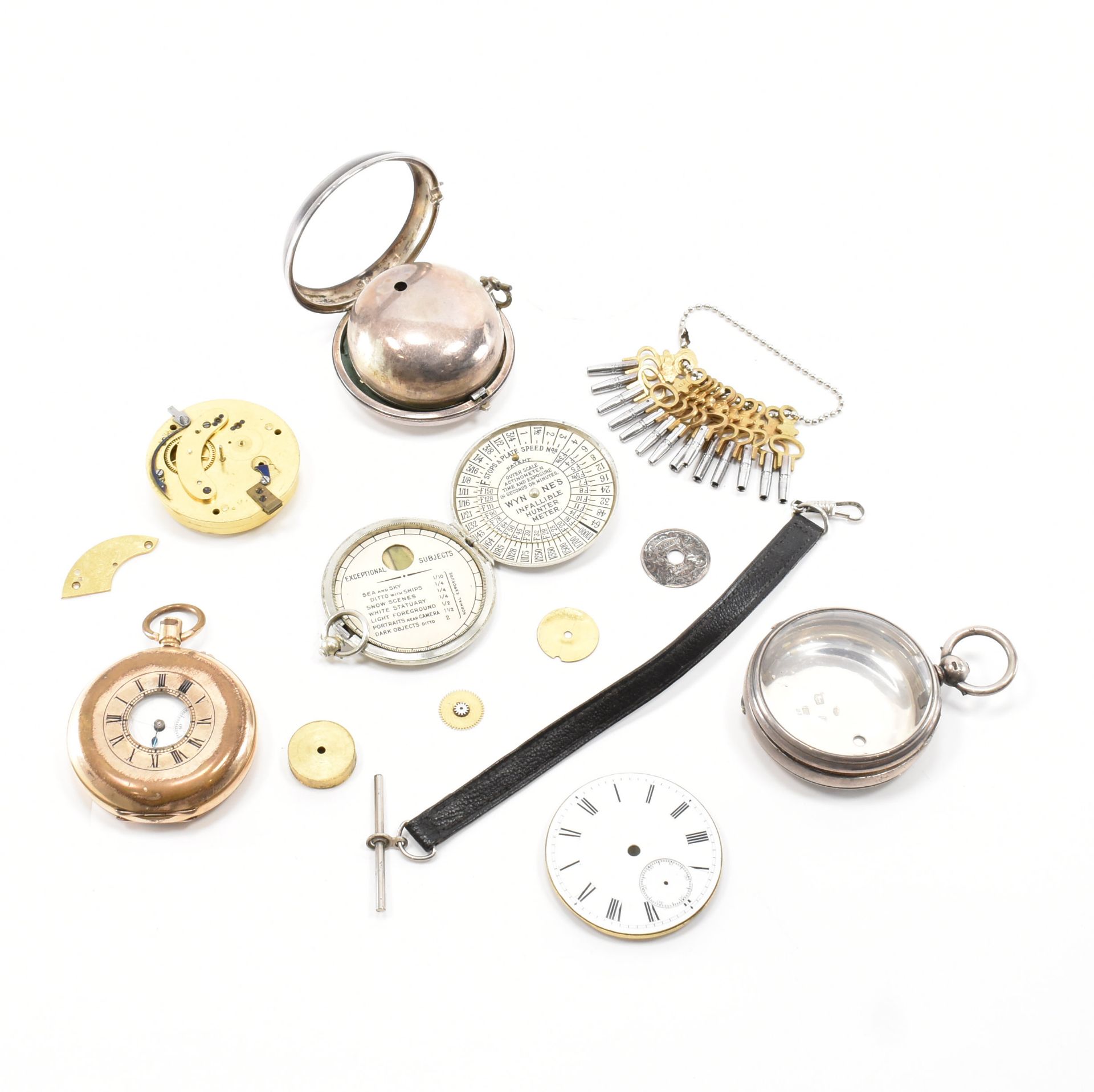 ASSORTED POCKET WATCH PARTS & KEYS