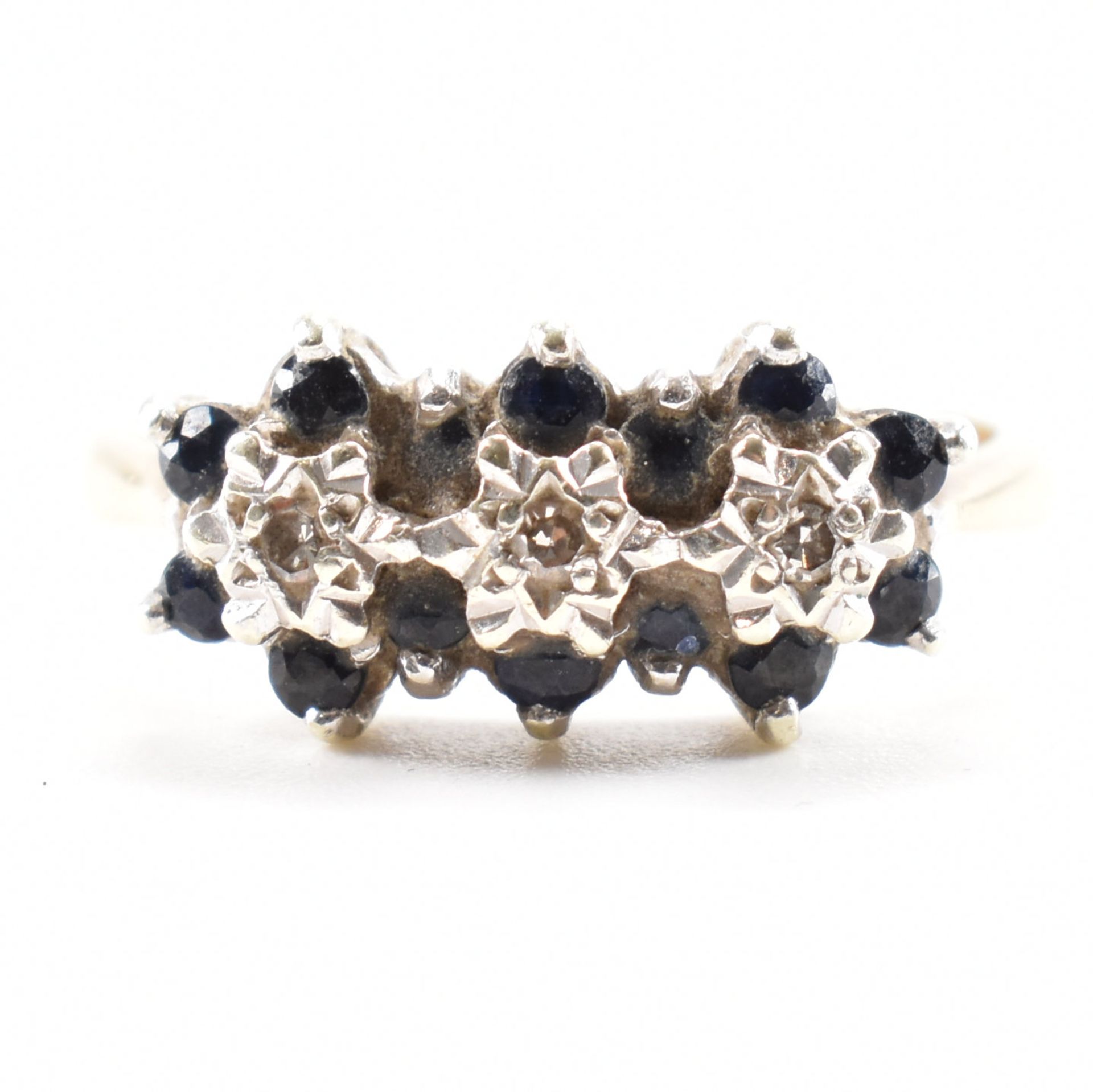 HALLMARKED 9CT GOLD SAPPHIRE & DIAMOND CLUSTER RING