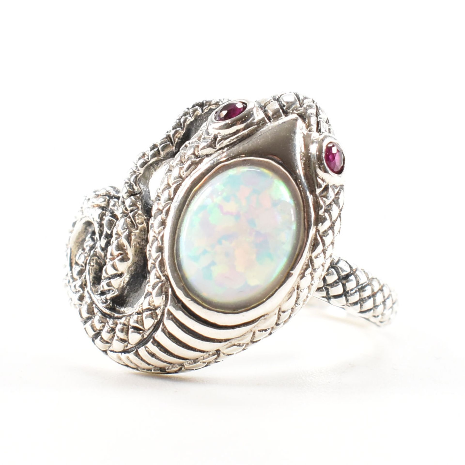 925 SILVER OPALITE & RUBY SNAKE RING