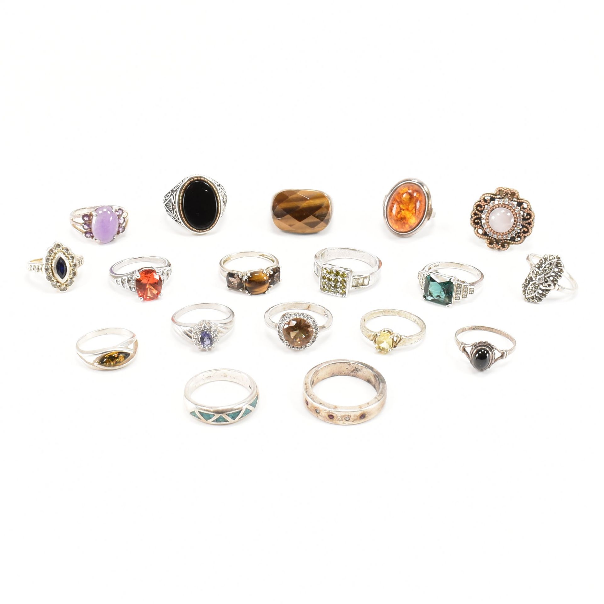 COLLECTION OF ASSORTED SILVER STONE SET RINGS