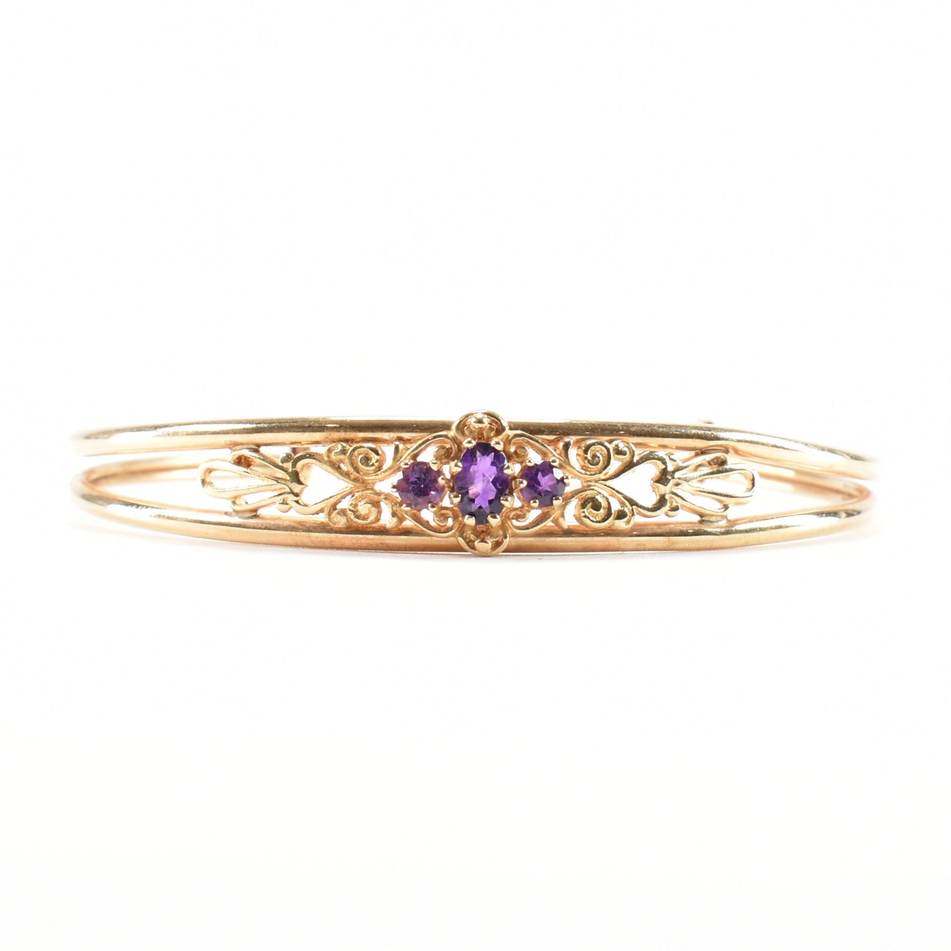 HALLMARKED 9CT GOLD & AMETHYST CUFF BANGLE