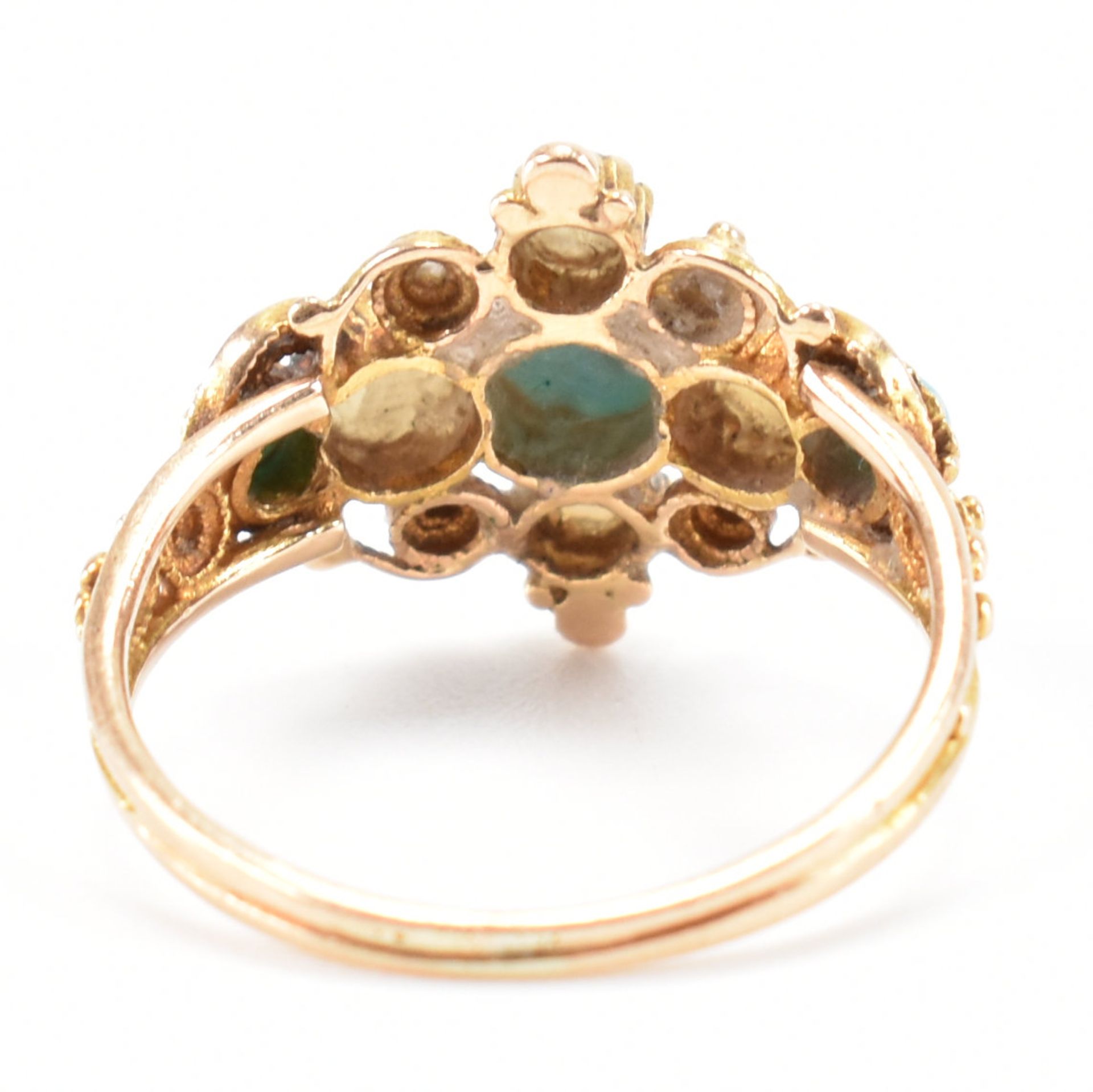 GEORGIAN TURQUOISE & PEARL CANNETILLE RING - Image 3 of 7