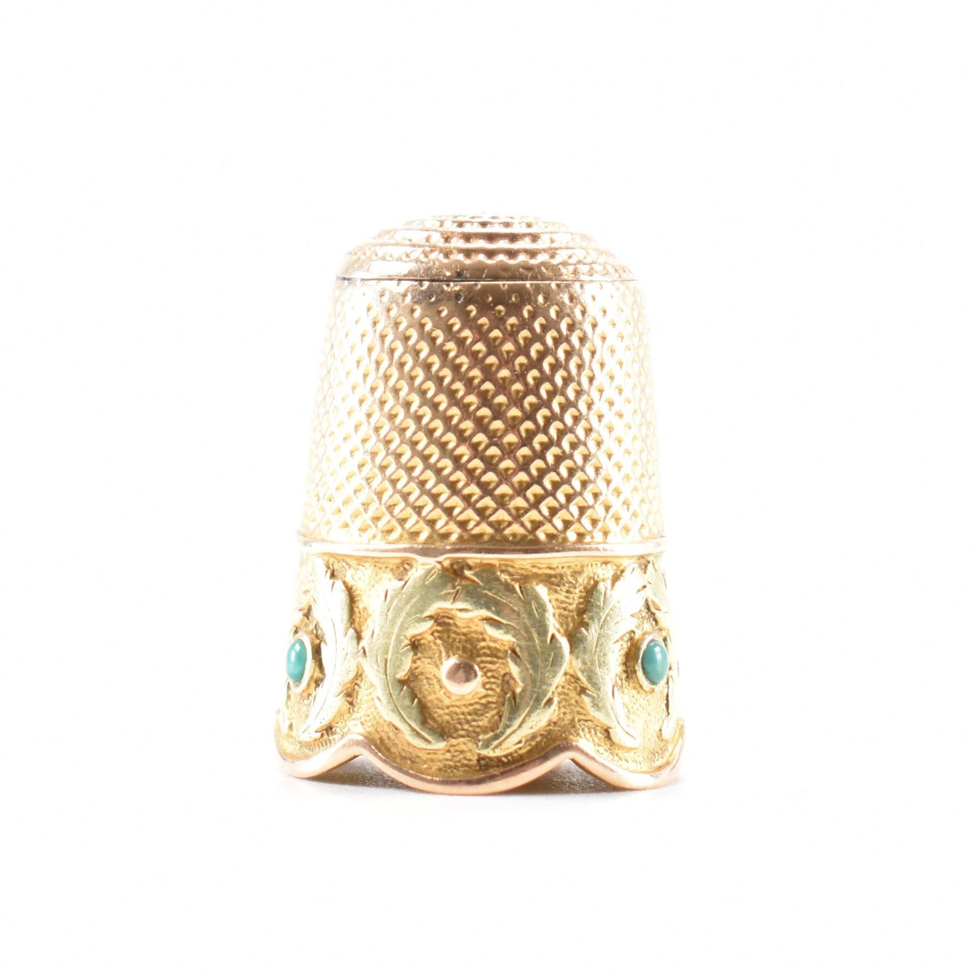 ANTIQUE GOLD & TURQUOISE THIMBLE - Image 4 of 7