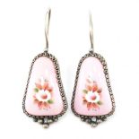 PAIR OF ANTIQUE SILVER & ENAMEL DROP EARRINGS