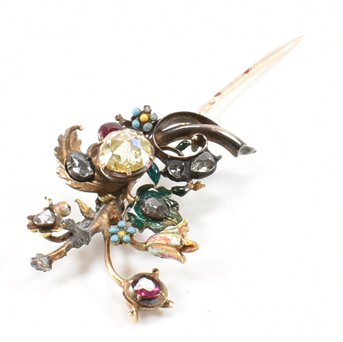 ANTIQUE DIAMOND & RUBY ENAMELLED GIARDINETTO PIN - Image 8 of 8