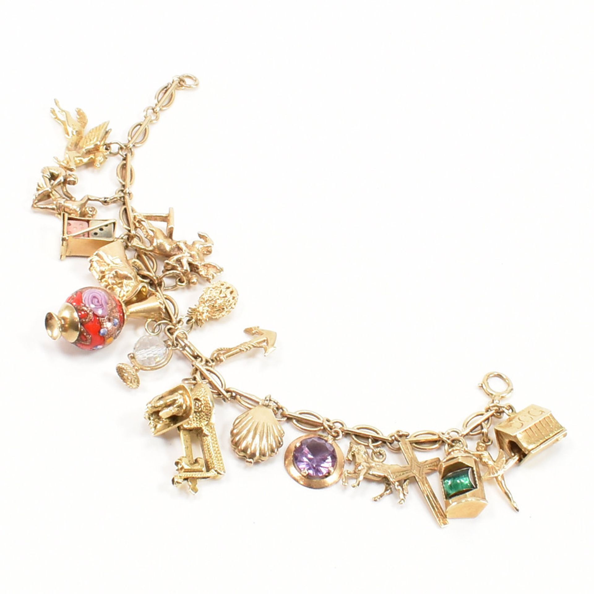 HALLMARKED 9CT GOLD FANCY LINK CHARM BRACELET - Image 2 of 13