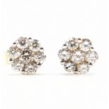 PAIR OF HALLMARKED 18CT WHITE GOLD & DIAMOND CLUSTER EARRINGS