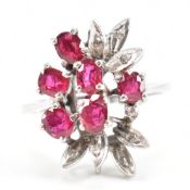 18CT WHITE GOLD RUBY & DIAMOND CLUSTER RING