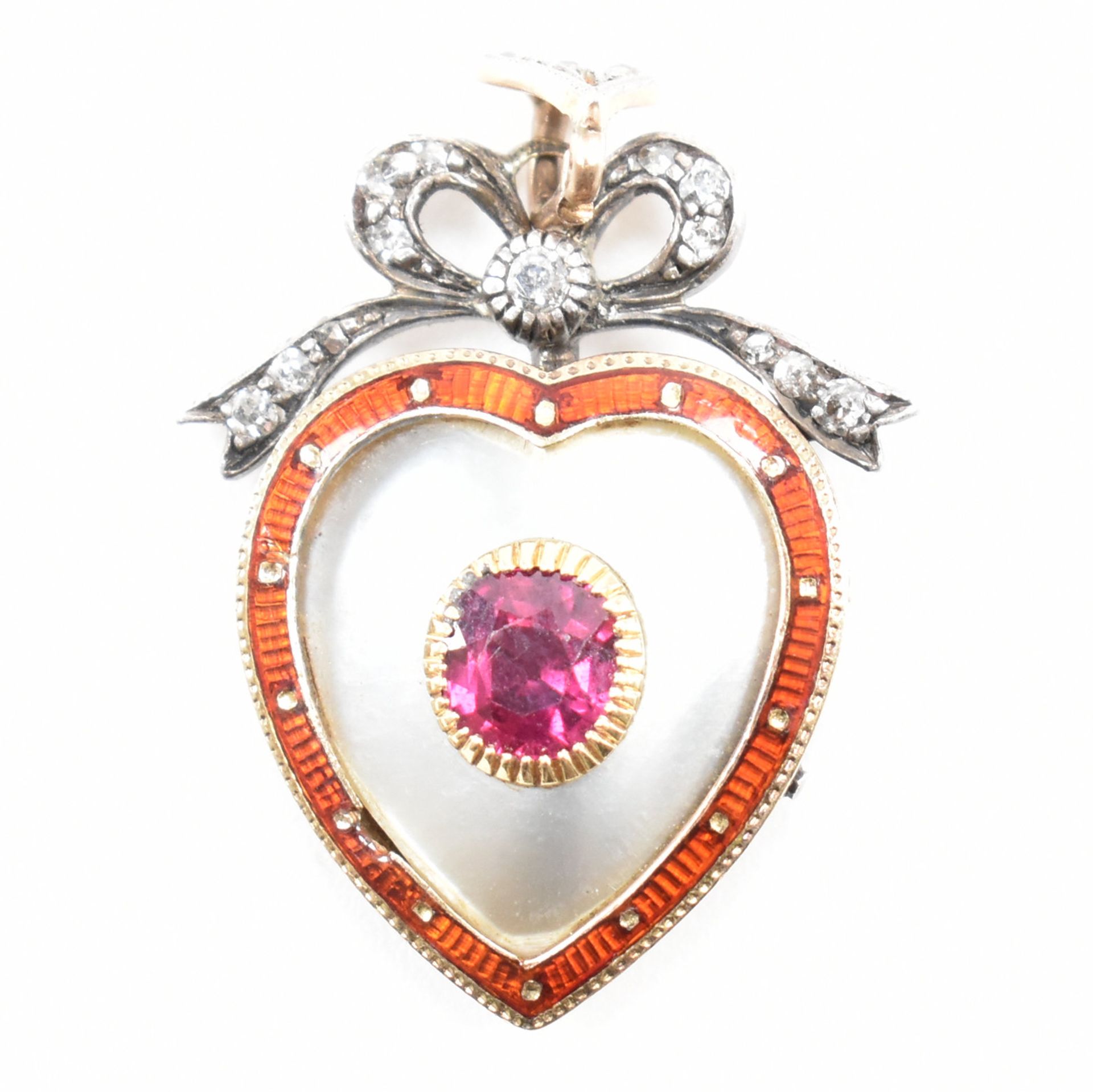 VICTORIAN RUBY DIAMOND & MOTHER OF PEARL HEART PENDANT