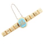 19TH CENTURY GOLD ENAMEL LOCKET PANEL BRACELET