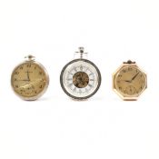 VINTAGE GOLD PLATED OPEN FACE POCKET WATCH & 2 OTHERS