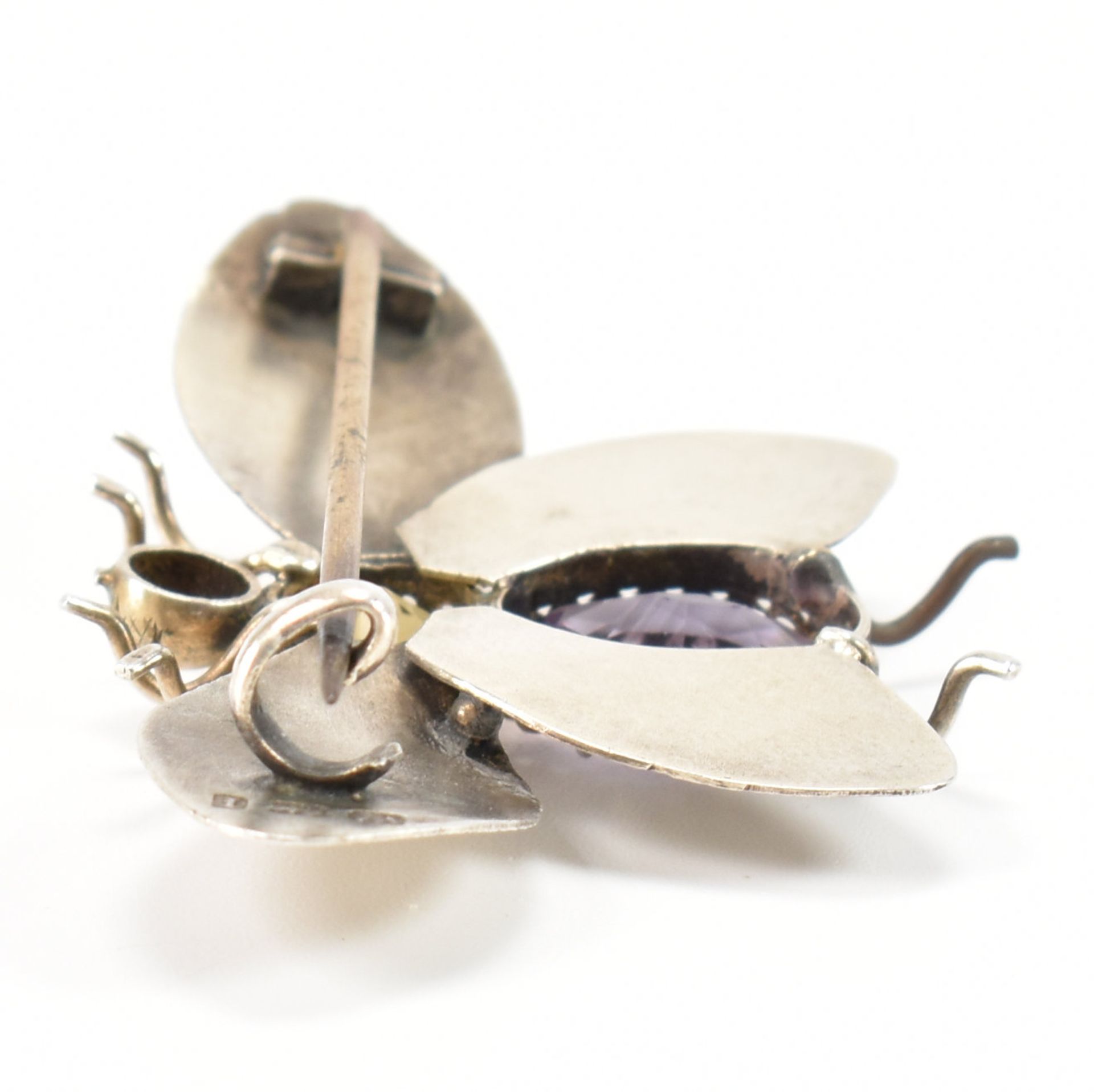 VICTORIAN SILVER AMETHYST & CITRINE BUTTERFLY BROOCH - Image 2 of 5