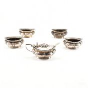 FIVE VICTORIAN SILVER HALLMARKED WALKER & HALL TABLE SALTS