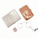 AN ASSORTMENT OF ITEMS INCLUDING A SILVER CIGARETTE CASE AND A CROCODILE SKIN WALLET
