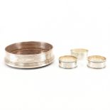 GROUP OF SILVER ITEMS INCLUDING NAPKIN RINGS & WINE COASTER