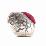 A STERLING SILVER & VELVET BIRD SHAPED PIN CUSHION