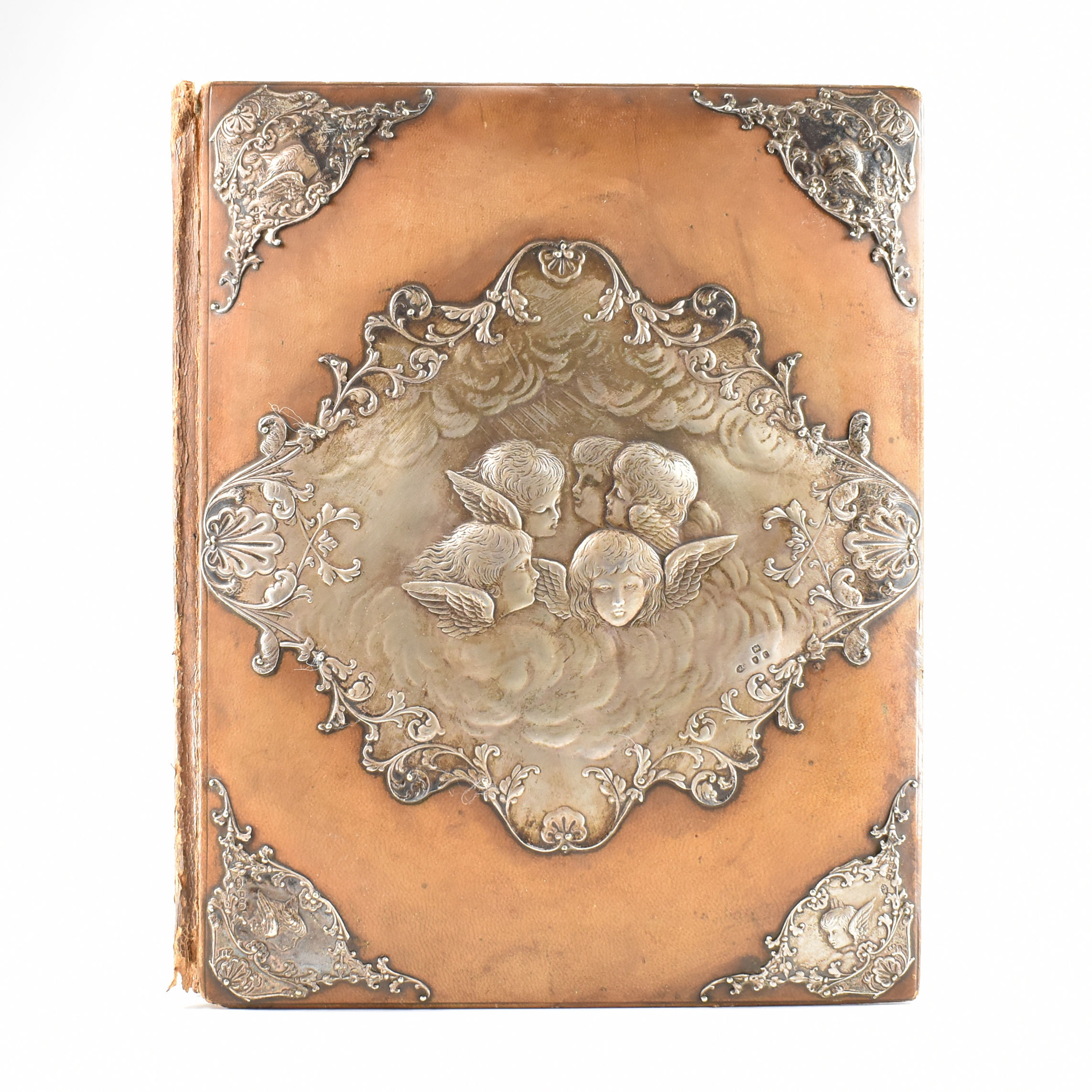 VICTORIAN PHOTOGRAPH ALBUM COVER WITH SILVER PANELING
