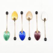 HALLMARKED SILVER & GUILLOCHE ENAMEL TEASPOONS