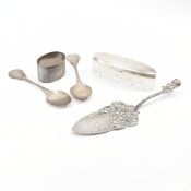 COLLECTION OF ASSORTED SILVER & WHITE METAL CAKE SLICE