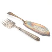 19TH CENTURY SERVING FORK & FISH KNIFE