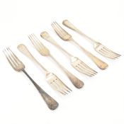 SIX SILVER HALLMARKED FORKS - FIVE VICTORIAN