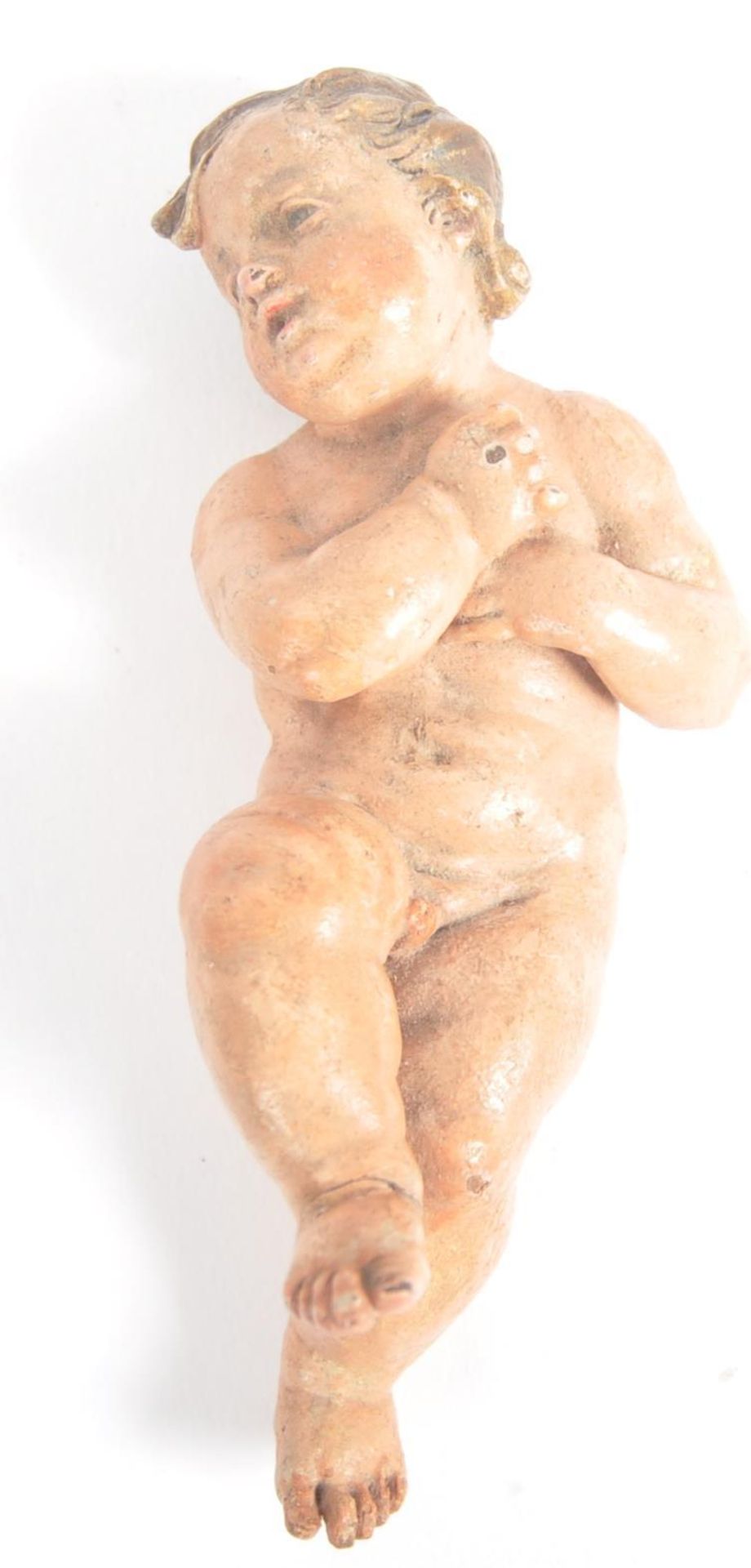 18TH CENTURY POLYCHROME FIGURE OF A CHERUB - Image 3 of 6