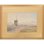 MID 19TH CENTURY WATERCOLOUR WINDMILL FARM SCENE