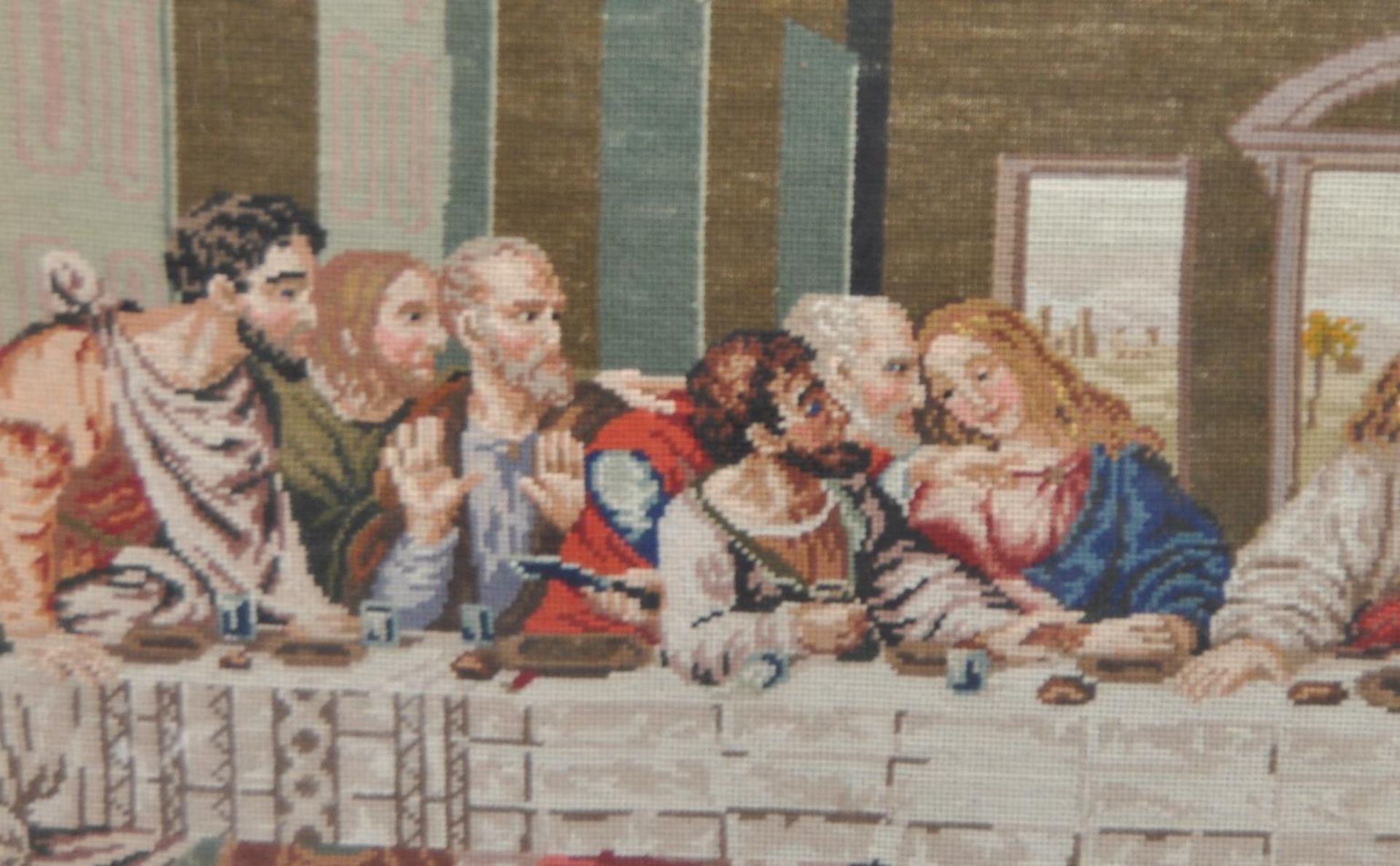 19TH CENTURY LAST SUPPER EMBROIDERED NEEDLEPOINT TAPESTRY - Image 5 of 6