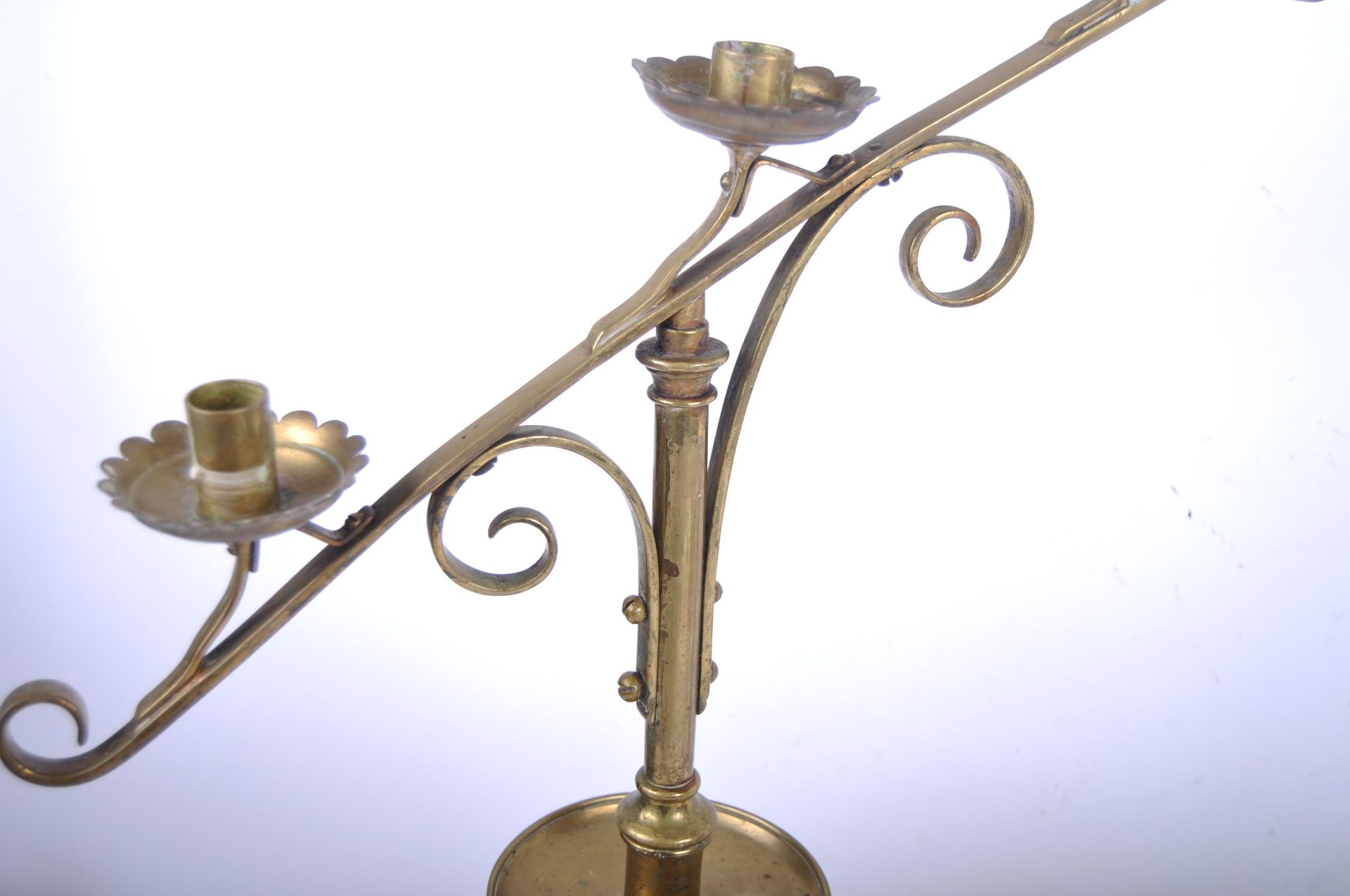 PAIR OF 19TH CENTURY BRASS TRIPLE SCONCE CANDLESTICKS - Image 6 of 8