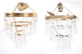 TWO GILT BRASS FACETED GLASS EMPIRE CEILING LIGHTS