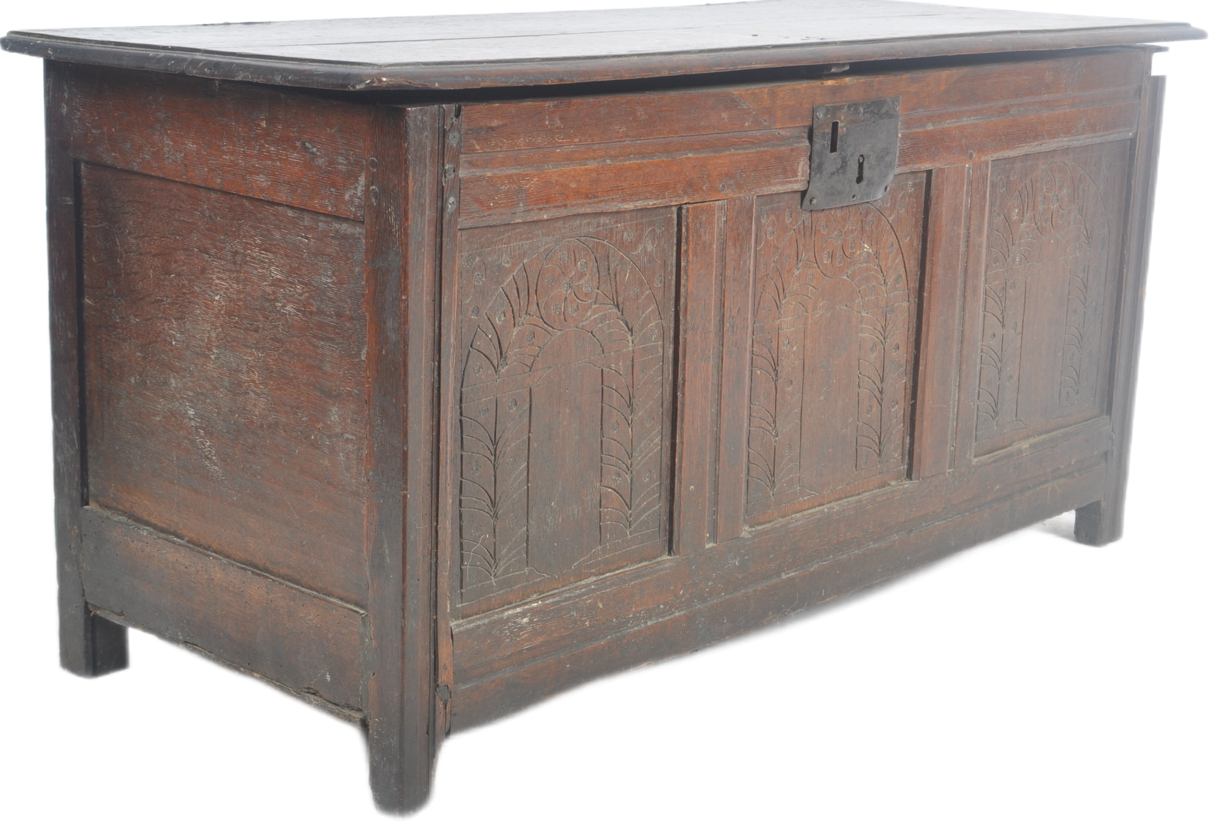 19TH CENTURY CARVED OAK COFFER BOX