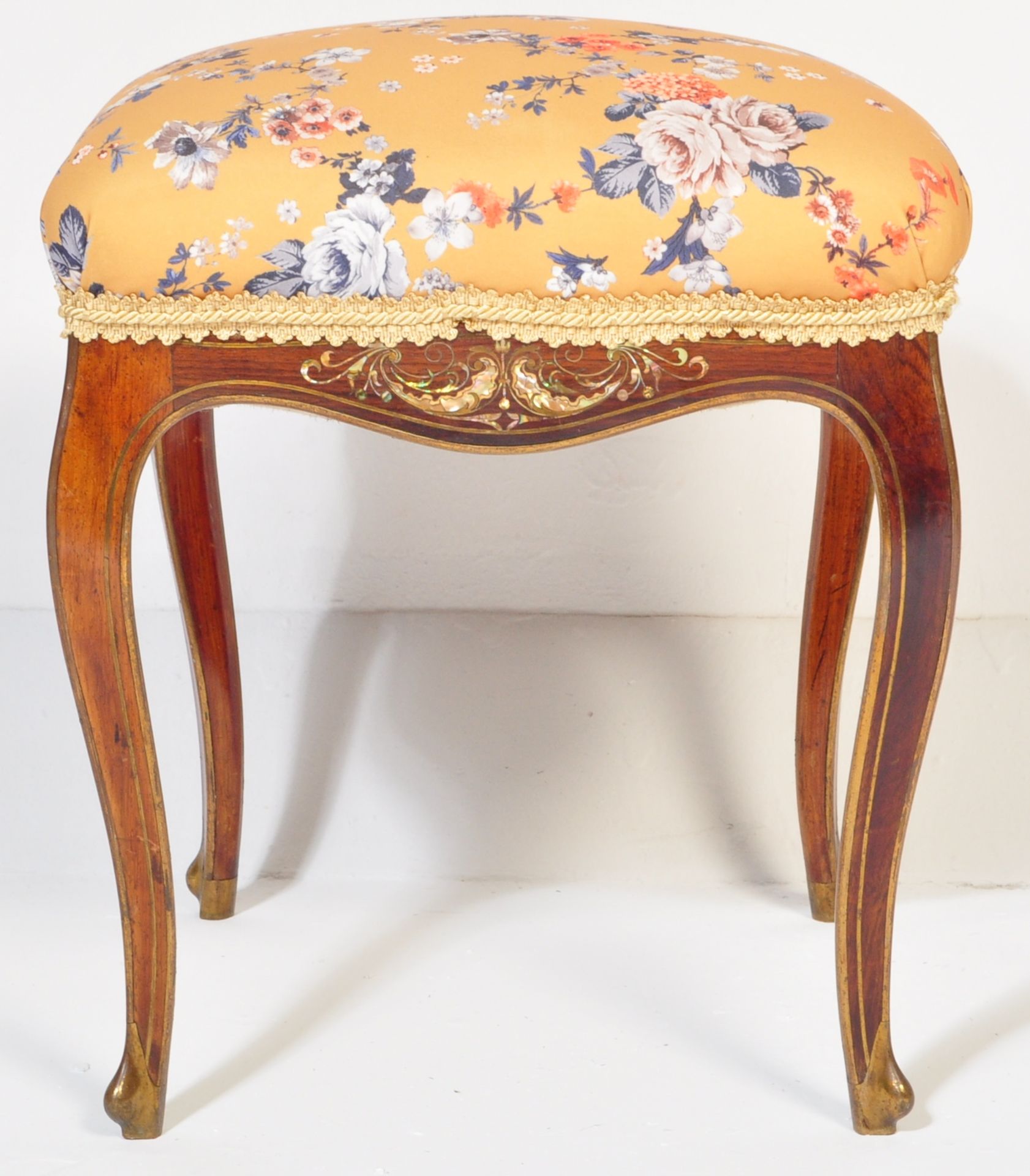 19TH CENTURY ROSEWOOD BRASS & MOTHER OF PEARL STOOL - Image 2 of 6