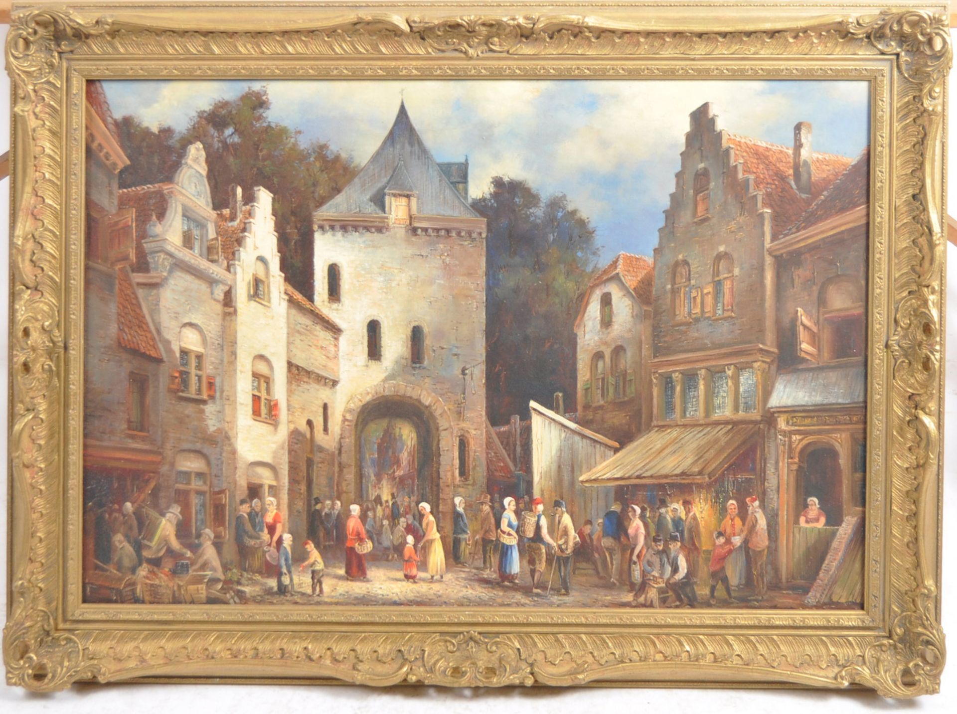 EARLY 20TH CENTURY DUTCH MARKET SCENE OIL PAINTING