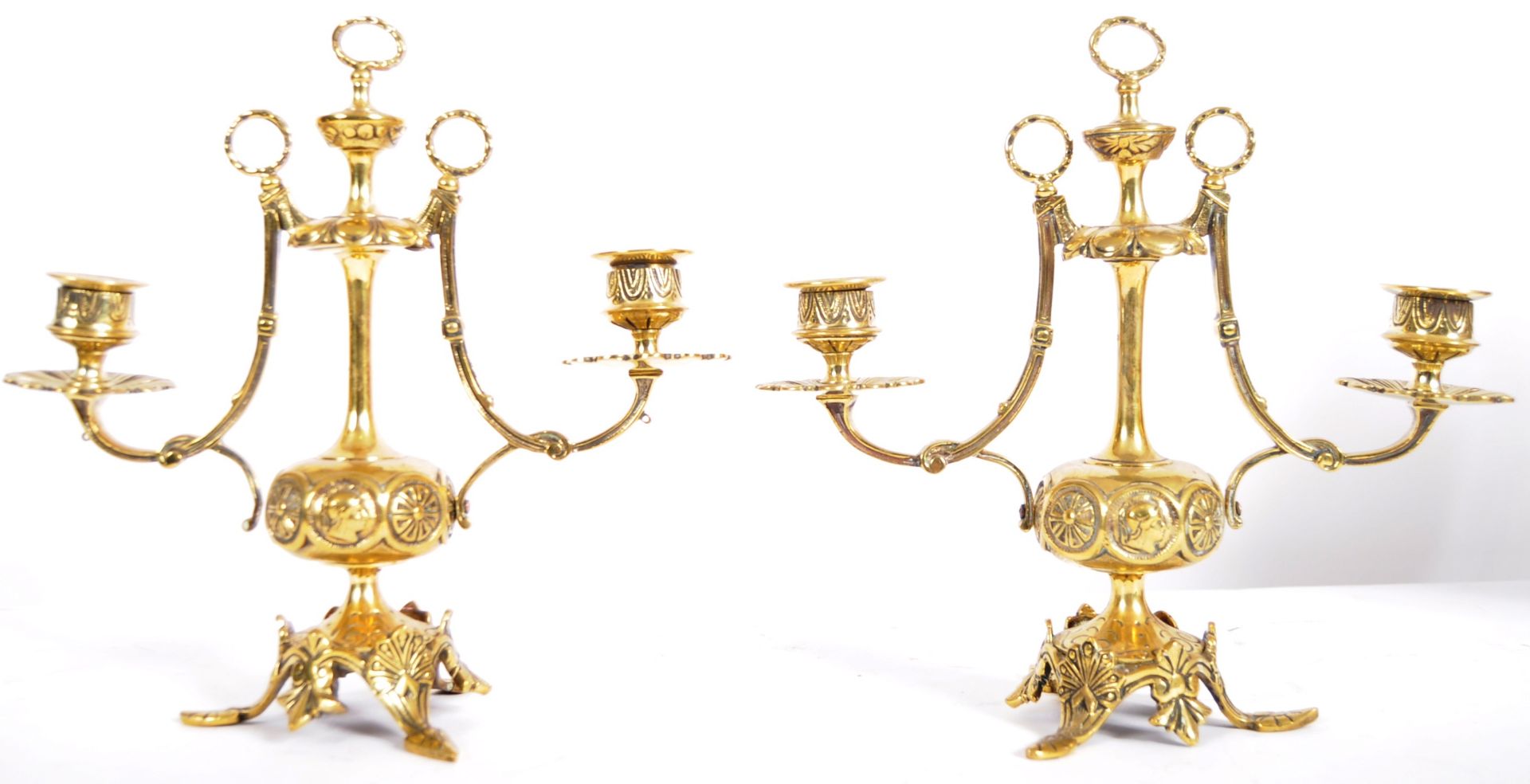 PAIR OF 19TH CENTURY BRASS TWIN SCONCE CANDELABRA - Image 7 of 7