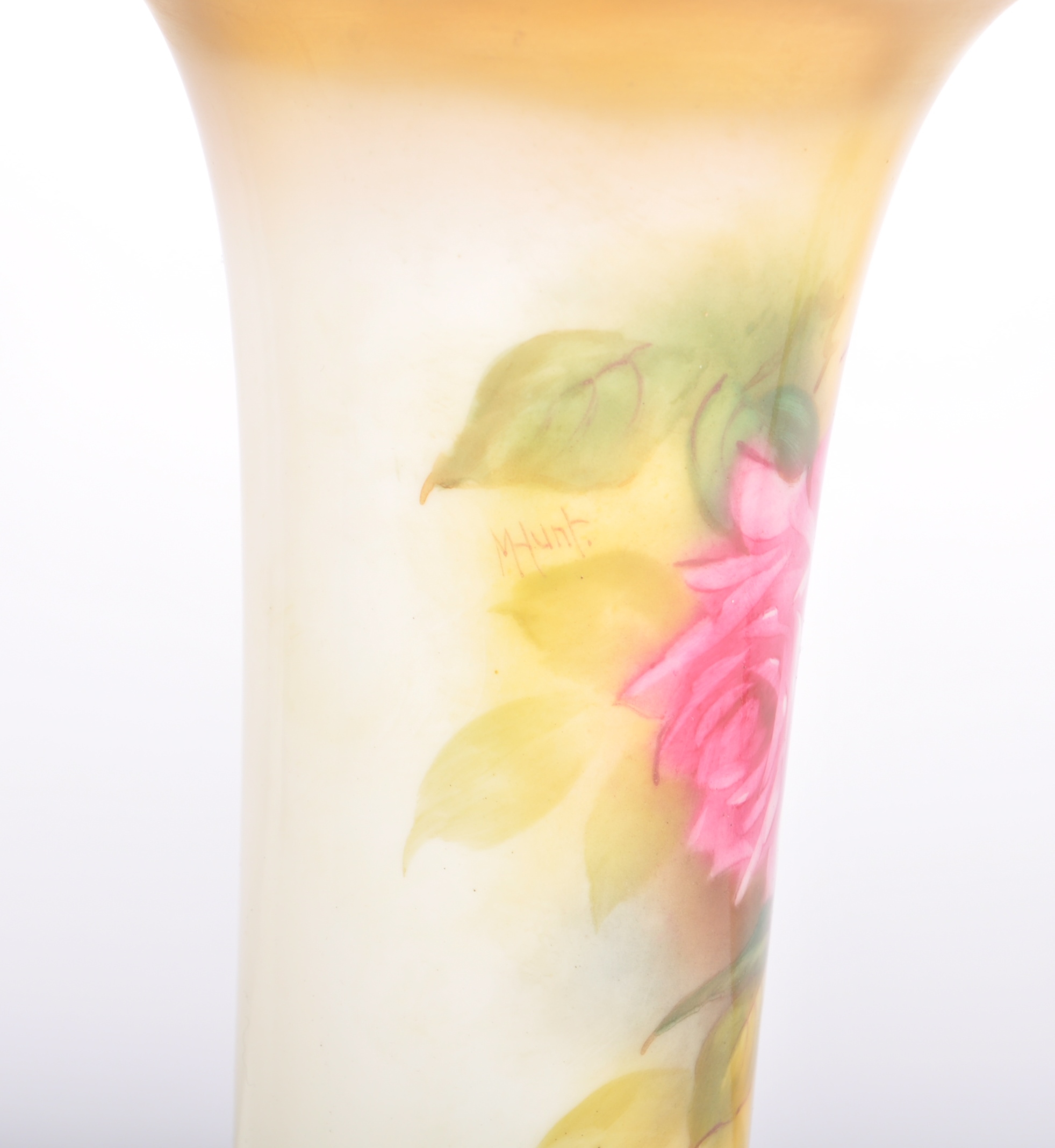 PAIR OF ROYAL WORCESTER ROSE VASES BY MILLIE HUNT - Image 3 of 6